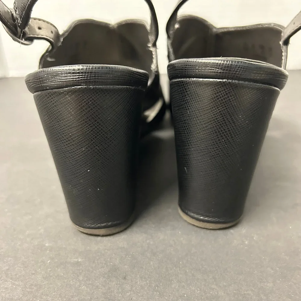 LifeStride Wedge Sandals Women's 8M Black Peep Toe Slingback Heels Cherish
